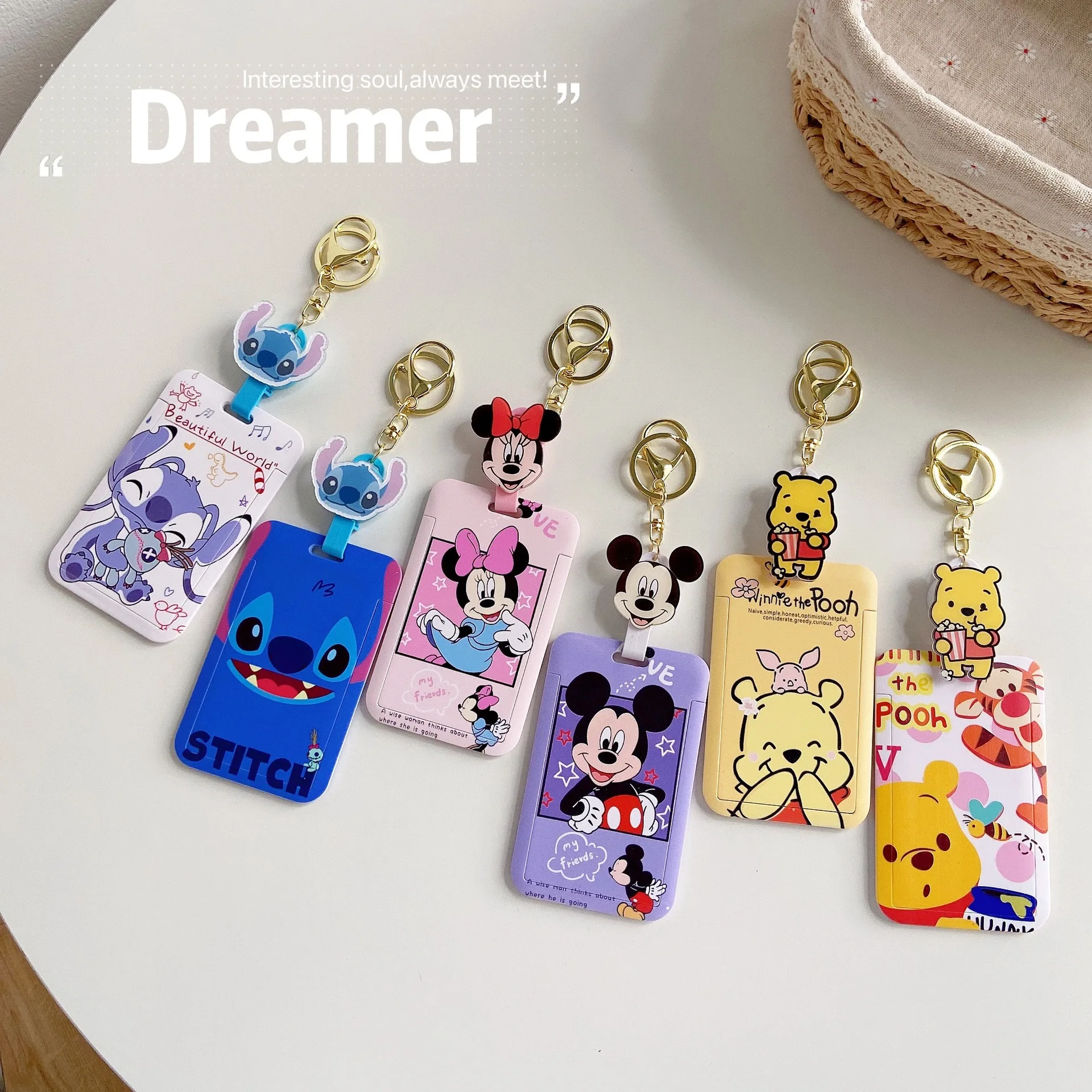 Disney Cute Mickey Mouse Minnie Winne The Pooh Portachiavi Stitch Portachiavi Studente Bus Card Cover Pasto Card Protectorkids Gift
