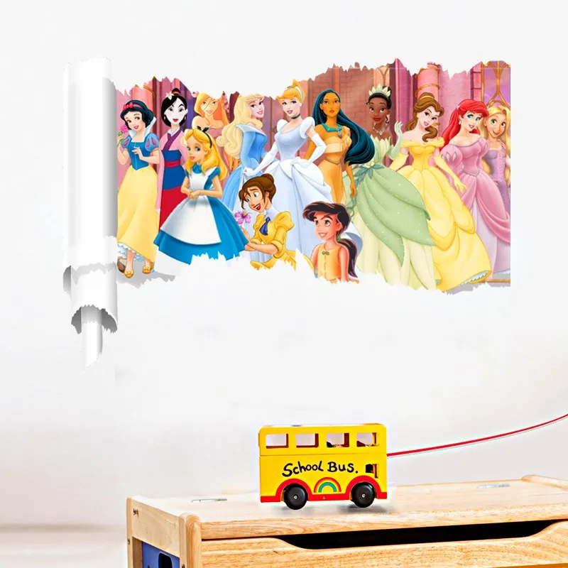3D Effect Animation Princess Wall Stickers wall stickers self adhesive wall stickers For Kids Rooms Decor