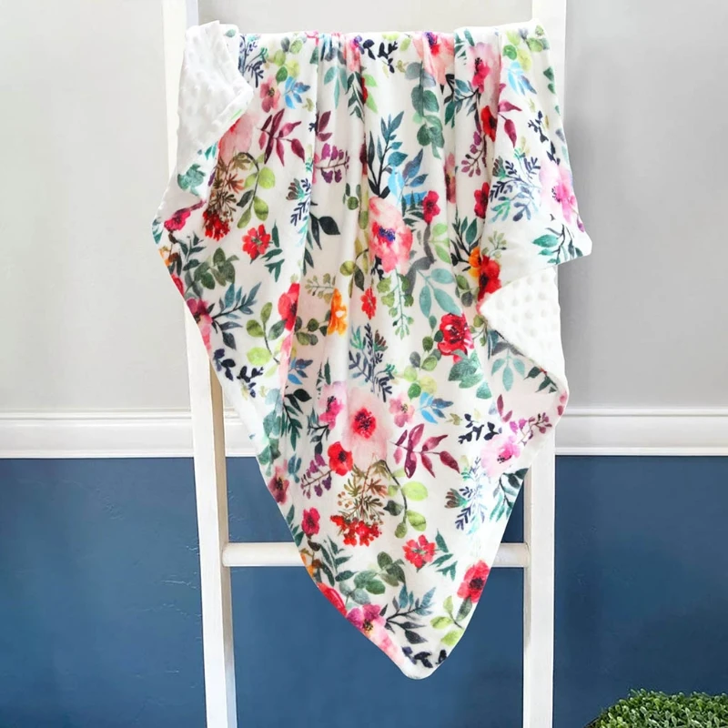

F19F Baby Receiving Blanket with Dotted Backing Floral Printed Bedding
