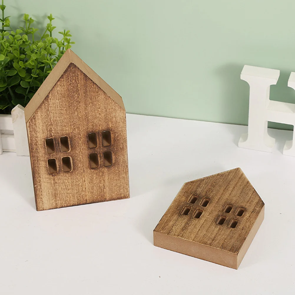 

2 Pcs Wooden Crafts Festival Scene Decor Tabletop Artificial House Household Small Decorated Mini Christmas Party Houses