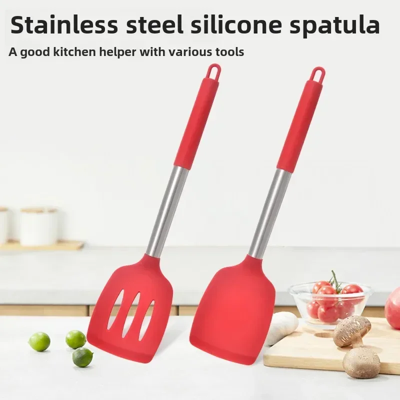 2 Pcs Silicone Cooking Shovel Kitchen Cooking Utensils Fried Egg Spatula Leakage Shovel Non-stick Cookware Kitchen Good Helper