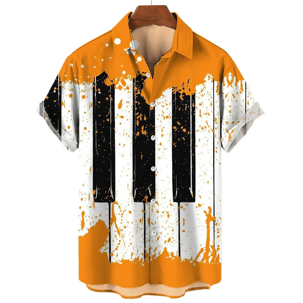 Music Hawaii Shirt Men Women Fashion Casual Social Vocation Camisas Cuba Blouse Short Sleeve Beach Lapel Shirts Men's Clothing