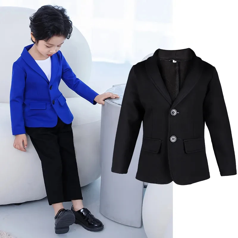 Children's Dress Suit Jackets Spring Autumn Boys Korean Solid Color Tops Kids Casual Black Blue Blazer