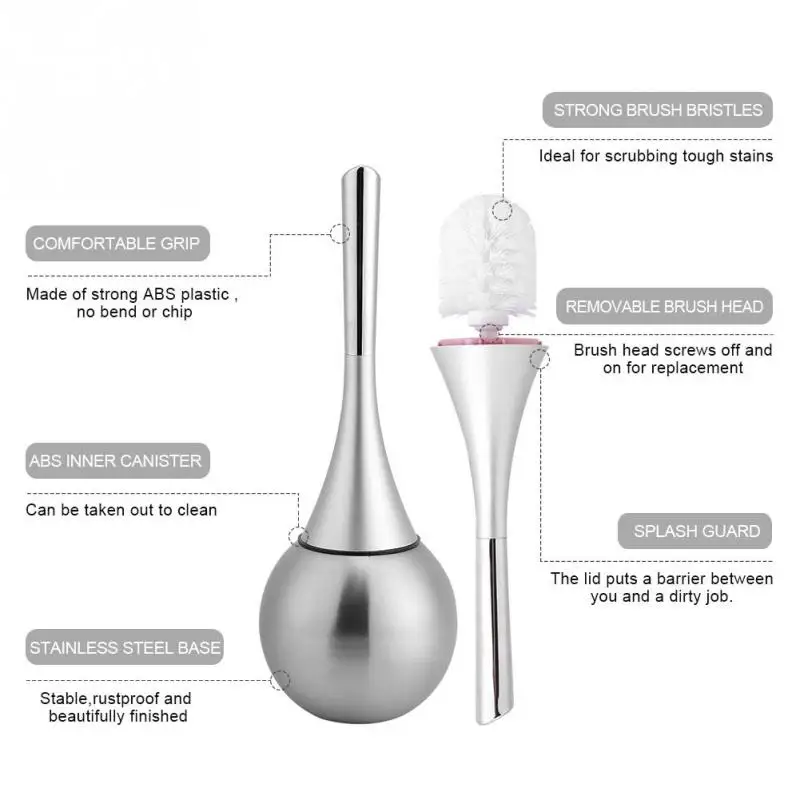 Toilet Brush Creative Bathroom Toilet Scrub Cleaning Brush Holder Set with Stainless Steel Base Universal WC Accessory