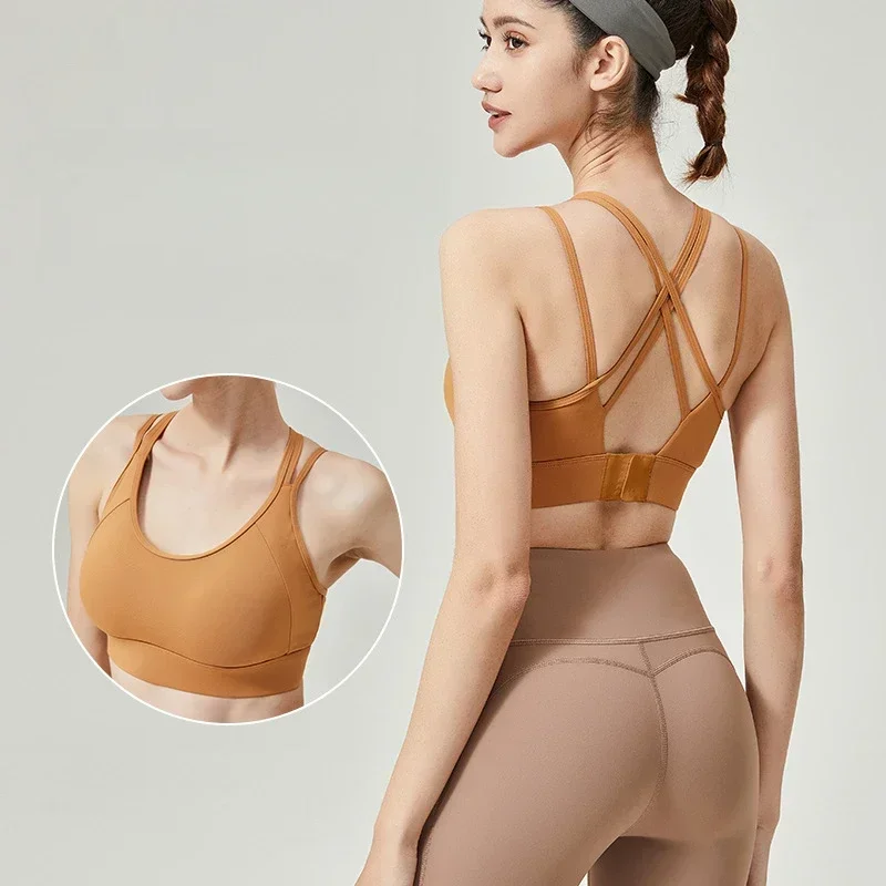 AL Three Strap Spaghetti Strap Cross Back Buckle To Secure A Cup Sports Bra Yoga Underwear stretch yoga strap