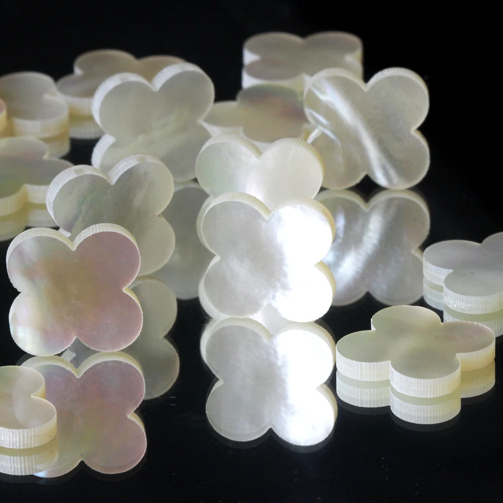 Mother of Pearl Loose Clover Beads White Shell 10mm 14mm Natural Shell Double Flat