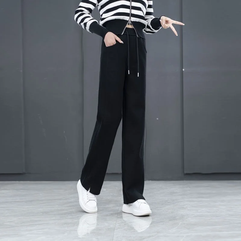 Spring Autumn Versatile Large Women Wide Legs High Waist Straight Leg Pants Loose Casual Draping Slim Pants 2023 New