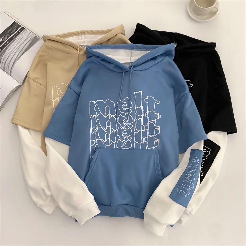 

Autumn winter velvet Hoodies Women letter print Hooded Sweatshirt fleece Casual oversized hoodie Pullover young Girls Streetwear