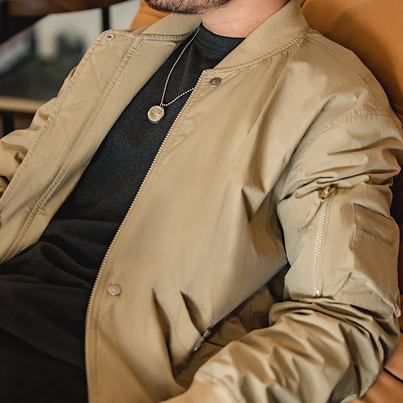 Maden Khaki MA-1 Flight Jacket for Men Classical Baseball Collar