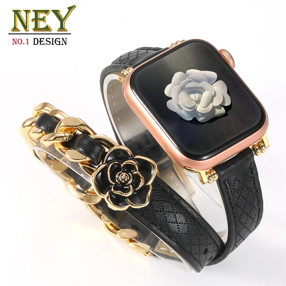 

Double tour strap for Apple Watch Band 44mm 45mm 40mm-41mm women Luxury Genuine Leather Bracelet series 8 7 SE 6 5 4 Ultra 49mm