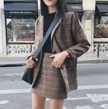 

Mozuleva 2021 Retro Plaid Blazer Set Single-breasted Jacket & Pencil Skirt 2 Pieces Skirt Suit Female Office Ladies Blazer Suit