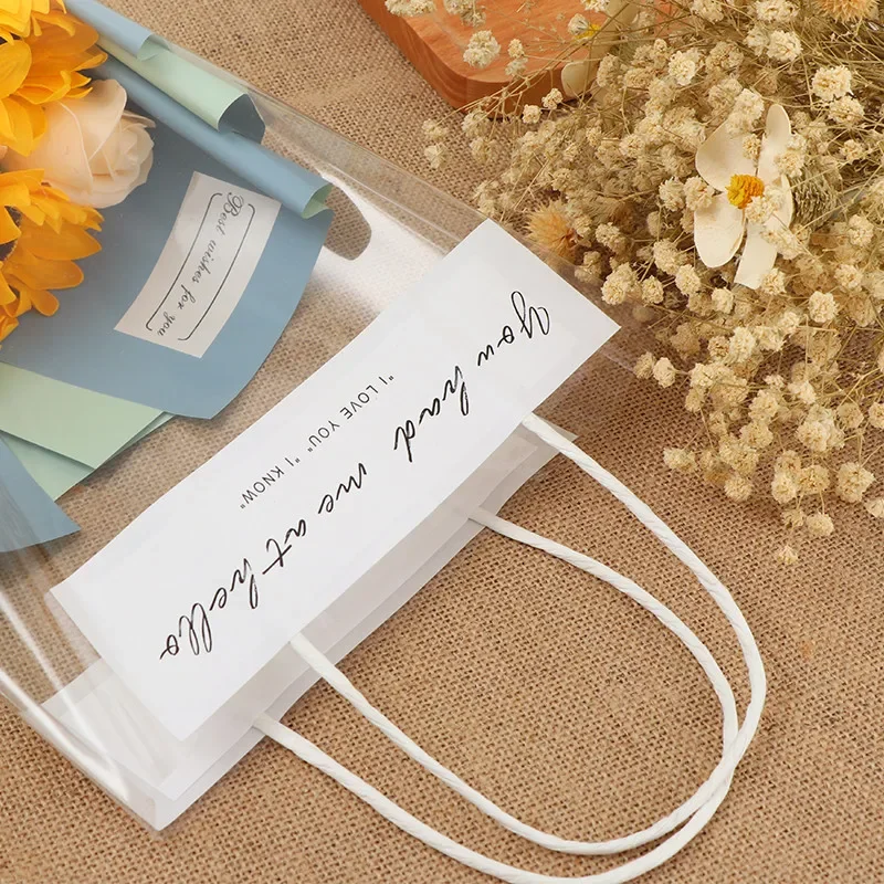 Transparent PVC Flower Bouquet Bag Flower Packing Box Handles Reusable Wrapping Bags For Birthday Wedding Valentines