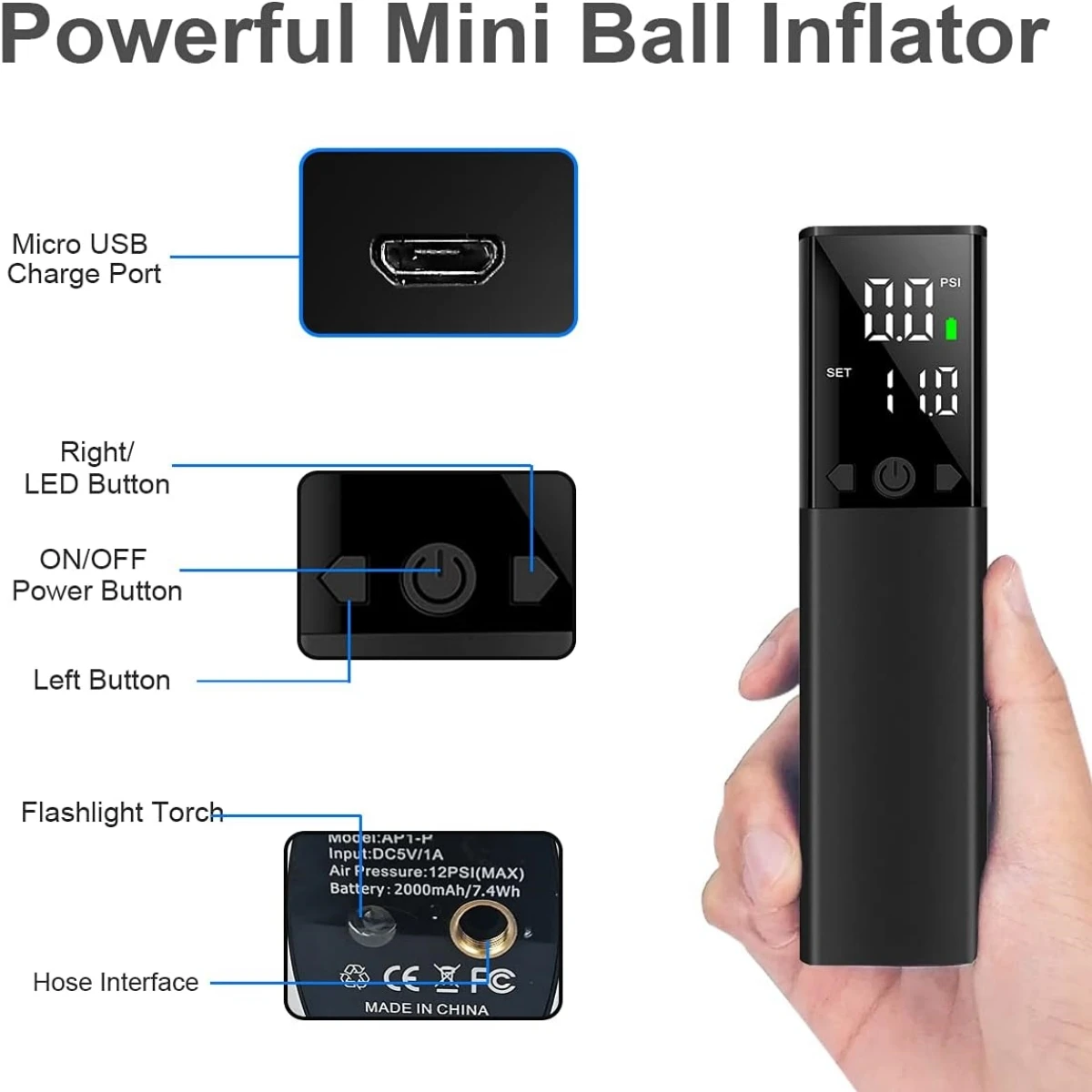 Electric Ball Pump, Smart Air Pump Portable Fast Ball Inflation with  Precise Pressure Gauge and Digital LCD Display for Football Basketball  Volleyball