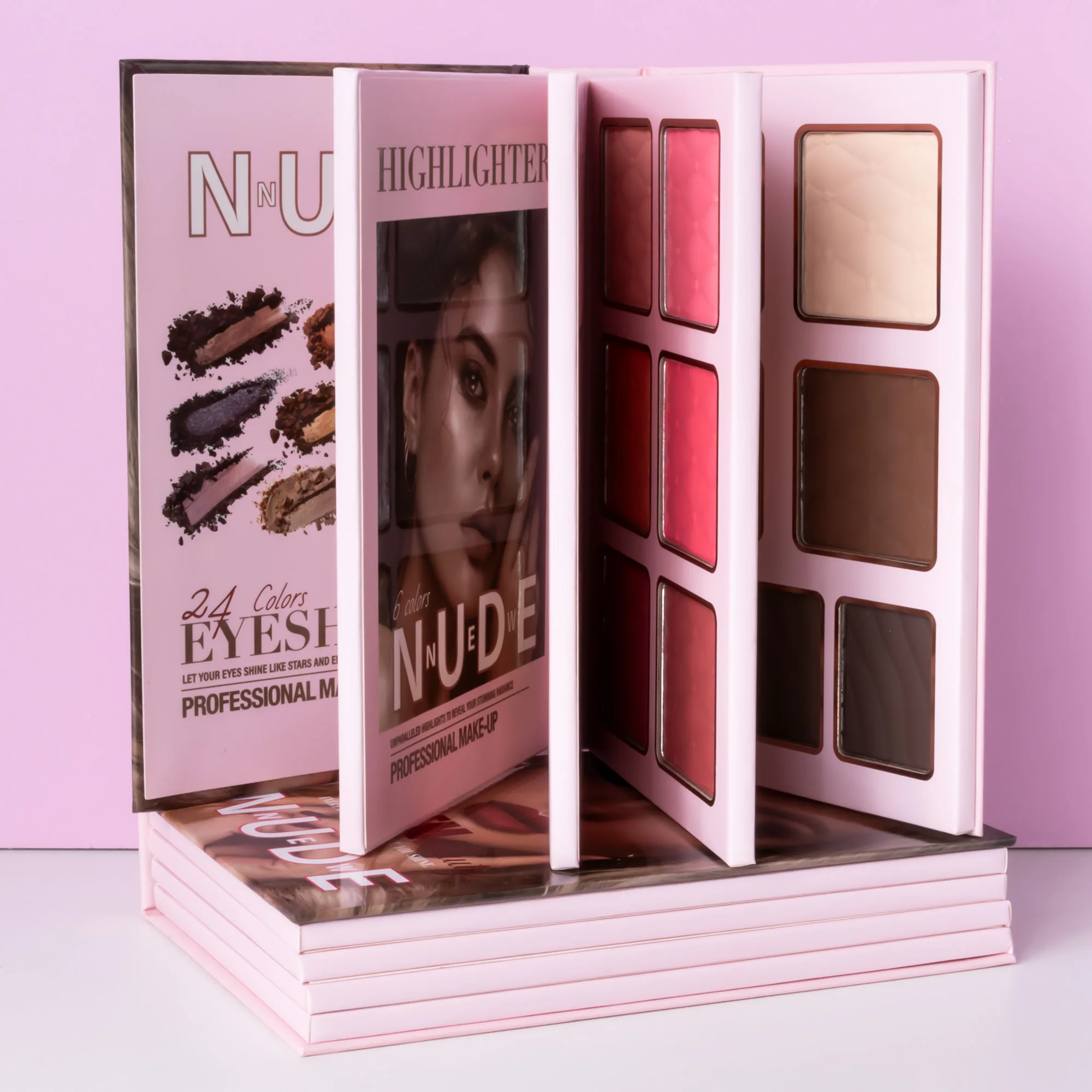 43-color makeup palette, four-layer book-style eye shadow palette, matte pearlescent blush, contour and highlight all in one 3