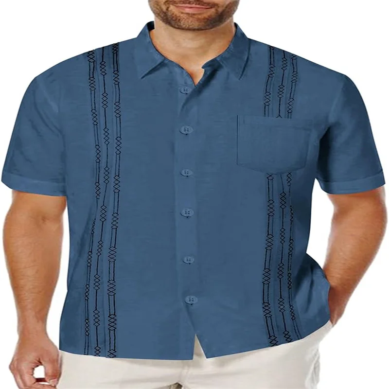 2024 Men's Cotton and Linen Cuban Guayabera Shirt Fashion Casual Popular Business Short Sleeve Button Shirt Summer Beach Top 4