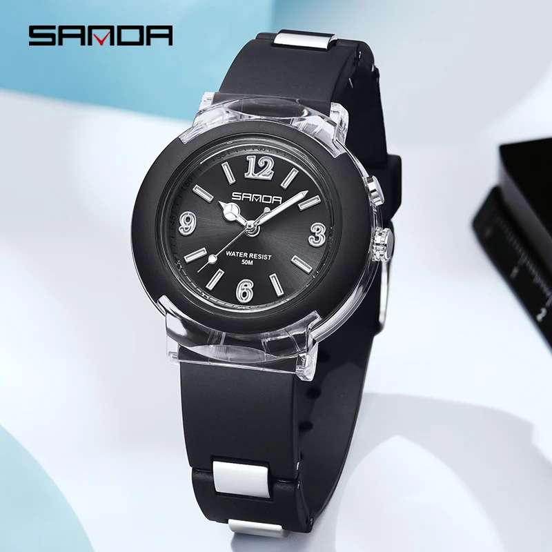 2024 New Sanda 6104 Watch Fashion Trend Outdoor Leisure Temperament Versatile for Girls Quartz Watch LED Light