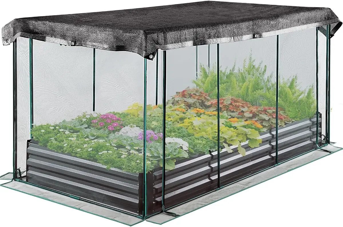 raised garden bed with crop cage plant protection net tent and shade cloth kit