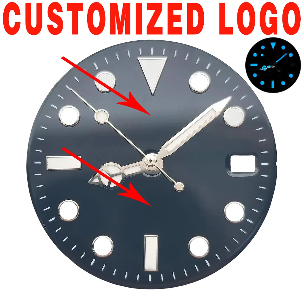 New enamel glass texture dial 29mm blue luminous dial blue luminous pointer fit Automatic movement replacement parts