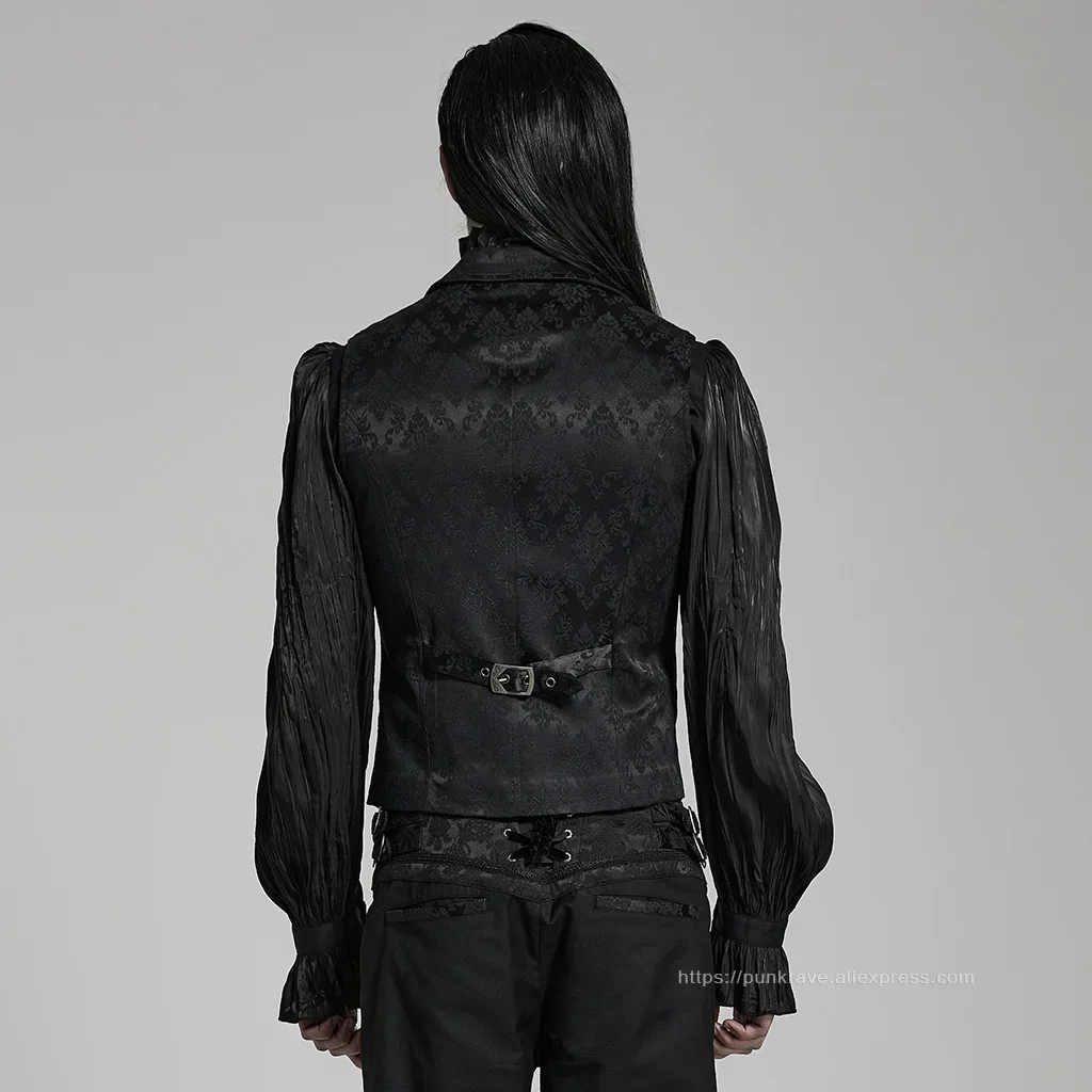 Description Picture 5 of itemPUNK RAVE Men's Gothic Gorgeous Lace Decoration Asymmetric Lapel Waistcoat Unique Pointed Outline Elements Party Long Sleeve Top