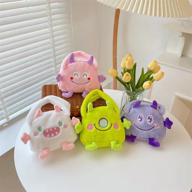 

Toddler Kids Cartoon Cute Embroidery Animal Plush Handbag Little Girls Kawaii Furry Coin Purse Mini Fluffy Tote Bag For Child