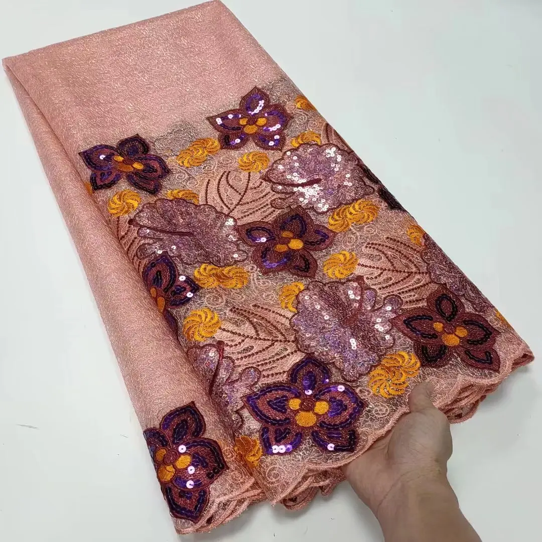 

African Lace Fabric 2023 High Quality French Lace Fabric With Colorful Sequins Nigerian Lace Fabrics For Wedding Sewing t211-28
