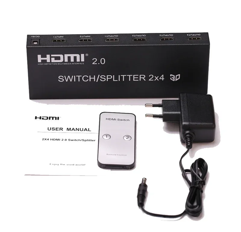 HDMI 2.0 2x4 Switch Splitter 3D 4K 60hz 2x2 HDMI Switch Splitter Audio Extractor Video Converter for PS4 Camera PC To TV Monitor for av switch,hdmi splitter