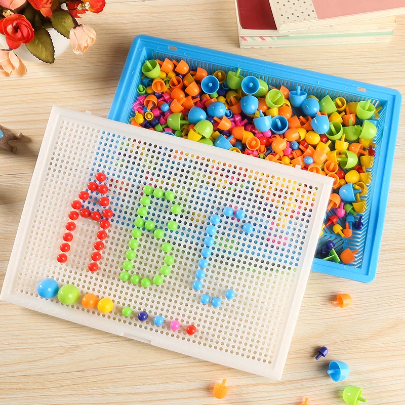 296PCS Mushroom Nail DIY Handmade Toys Children's Montessori Educational Toys Intelligent 3D Puzzle Game Jigsaw Board Gifts 3
