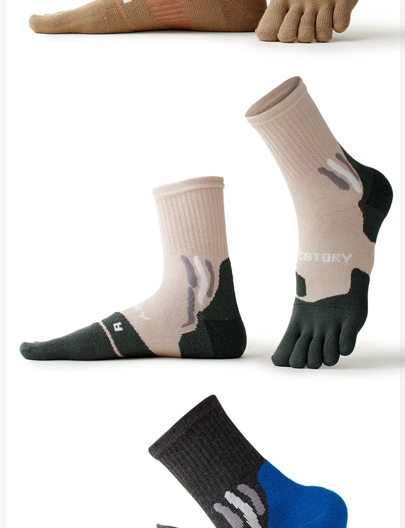 1 Paar COOLMAX Zehensportsocken für Herren, Patchwork-Farbe, schnell trocknend, schweißableitend, elastisch, High-Top-Fünf-Finger-Radsocke – Detail 7