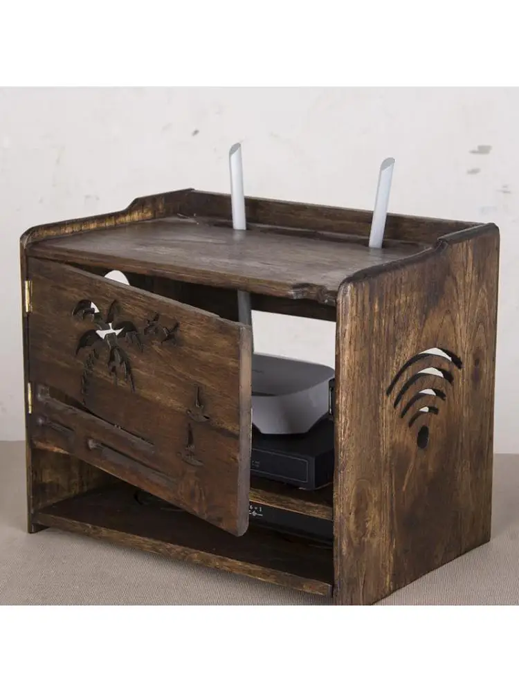Eco-Friendly Solid Wood Board Wireless Wifi Router Storage box Bracket Cable Storage Rack Home Decor