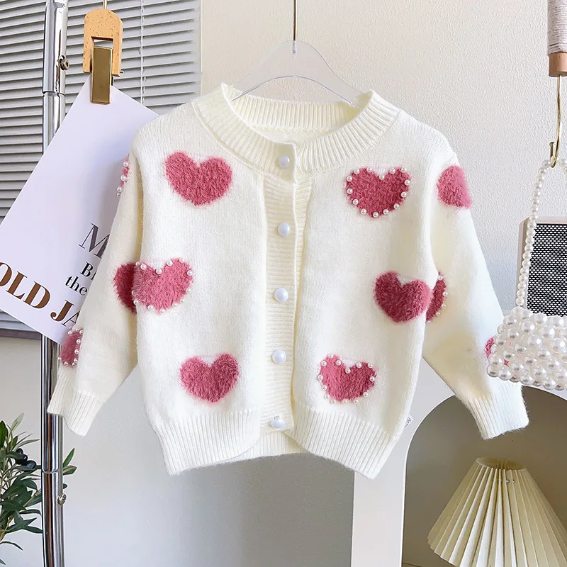 

Children's overcoat Girls' knitted jacket autumn 2023 new sweet baby girl sweater cardigan top