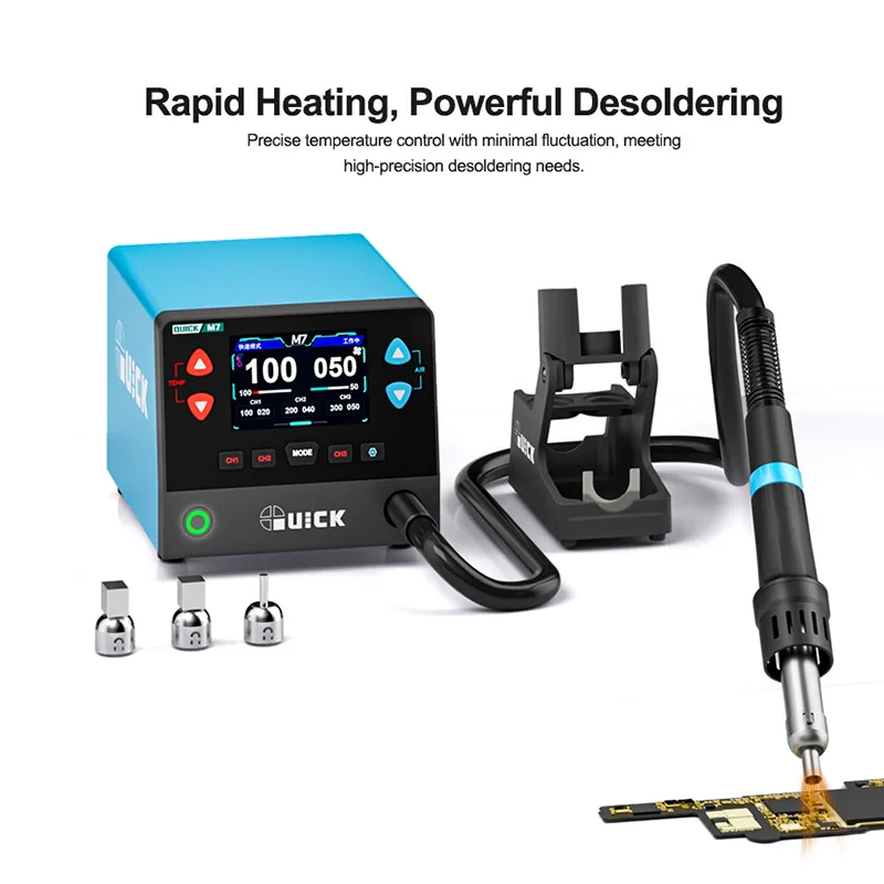 QUICK M7 스마트 무연 납땜 스테이션, 1000W 고출력, 9채널 디솔더링, TFT 컬러 디스플레이, BGA 및 SMD 수리용