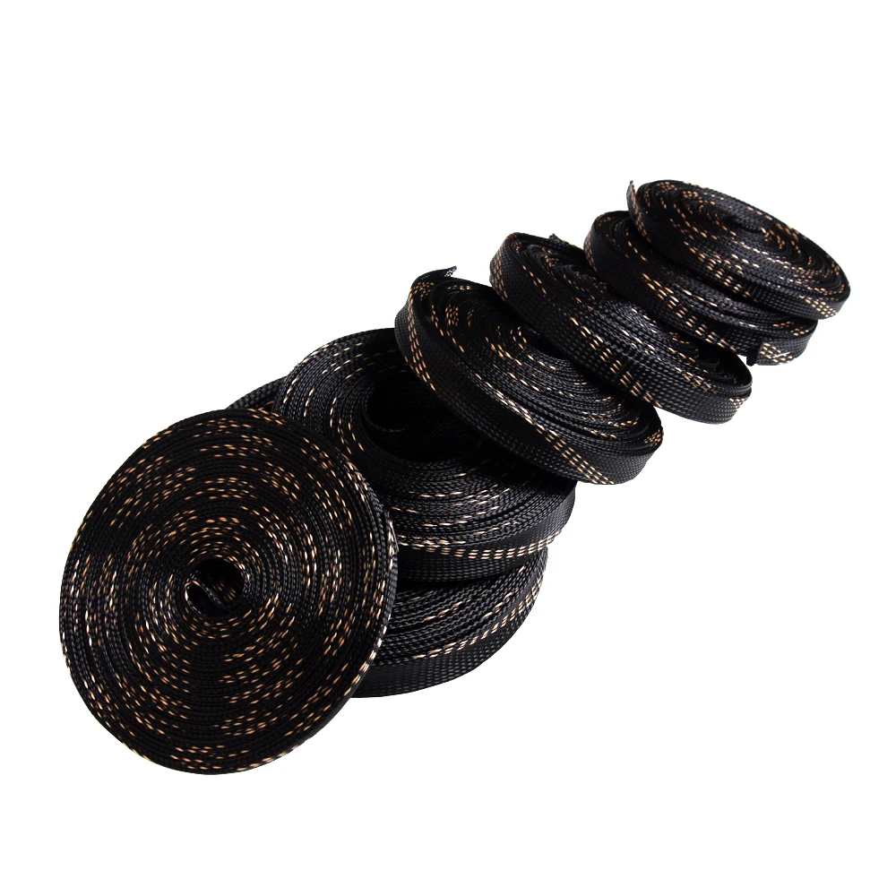 10M Braided Expandable Cable Sleeve 4-20mm Insulation Wire Wrapper Gland Cables Protection Sheathing Insulation Black&Gold