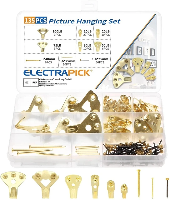 135Pcs Picture Hooks 100 Lbs for Plaster Wall Hard Walls 50 Lbs