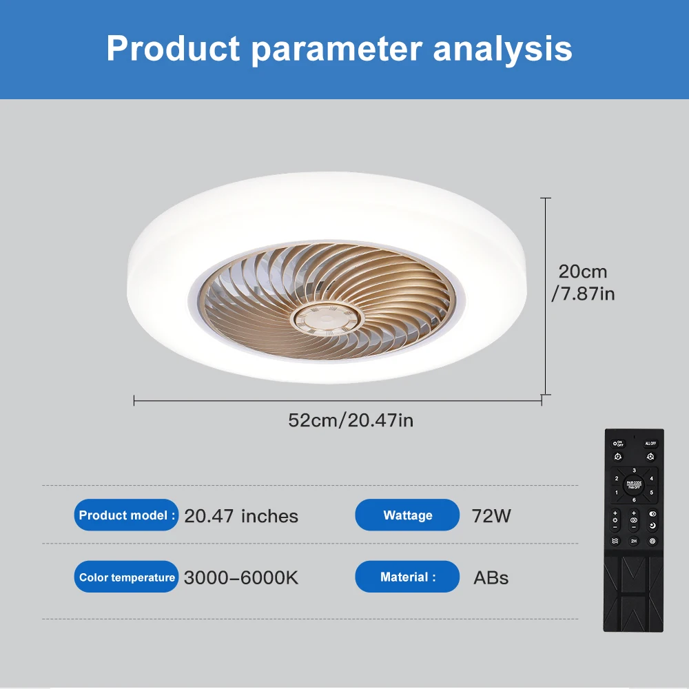 Smart Ceiling Fan Fans With Lights Remote Control Bedroom Decor Ventilator Lamp 52cm Air Invisible Blades Silent 6