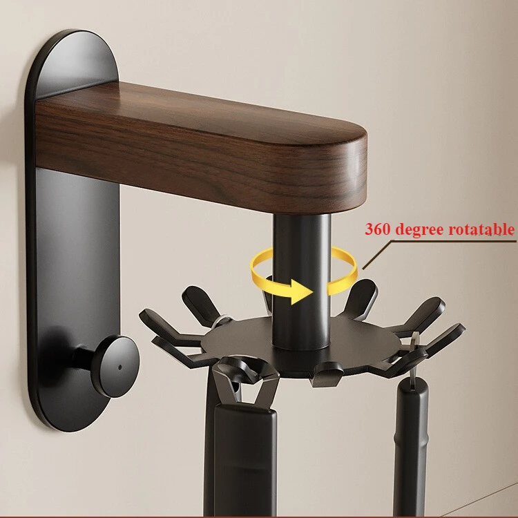 Solid wood wall-mounted kitchen hooks rotating multifunctional spoon spatula storage rack kitchen utensils shelves no punch 2