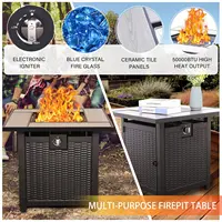 4 Piece Patio Furniture Set with Fire Pit Table Grey Wicker Outdoor Couch Balcony Sofa Patio Conversation Sets PE Rattan Chair, 6