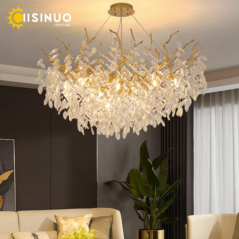 

Luxury Modern Crystal Chandelier Home Decoration Chandelier Lamp Adjustable Haning Light Fixtures for Living Room Kitchen Island
