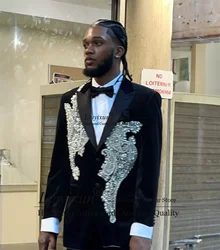 Luxury Crystal Mens Wedding Suits Peak Lapel Groom Tuxedos Slim Fit Bridegroom Prom Blazers 2 Pieces Sets Business Costume Homme