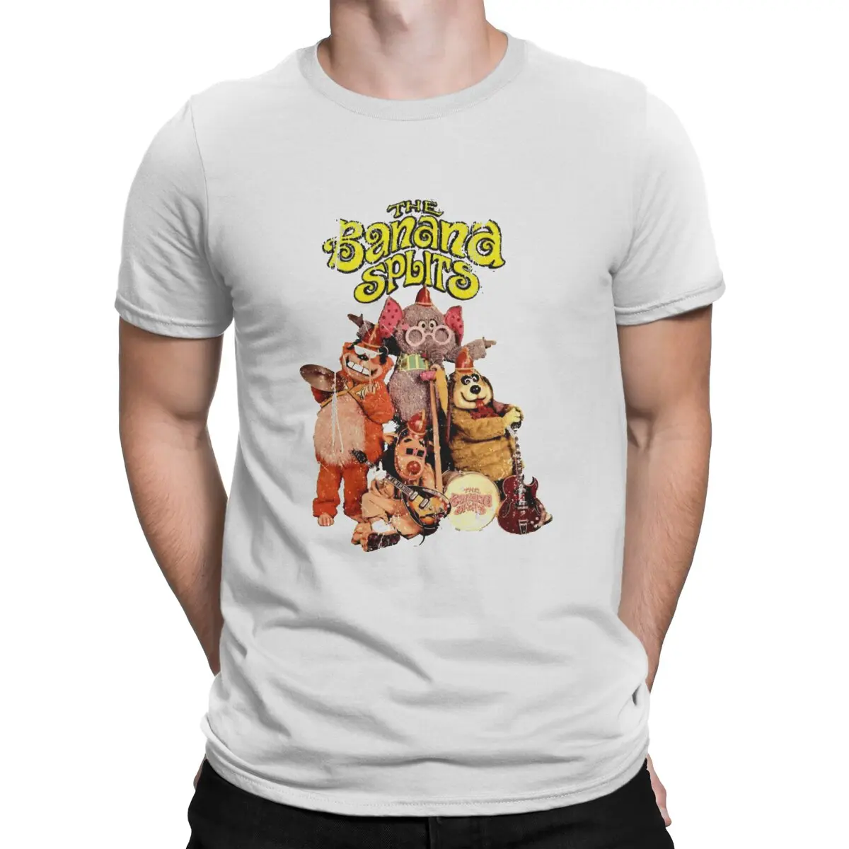 thumbnail image 1 of Camiseta Drooper desgastada para hombre, con dibujos animados de Banana Splits, cuello redondo, manga corta, tela, humor, regalos de cumpleaños de alta calidad., 1 of 7