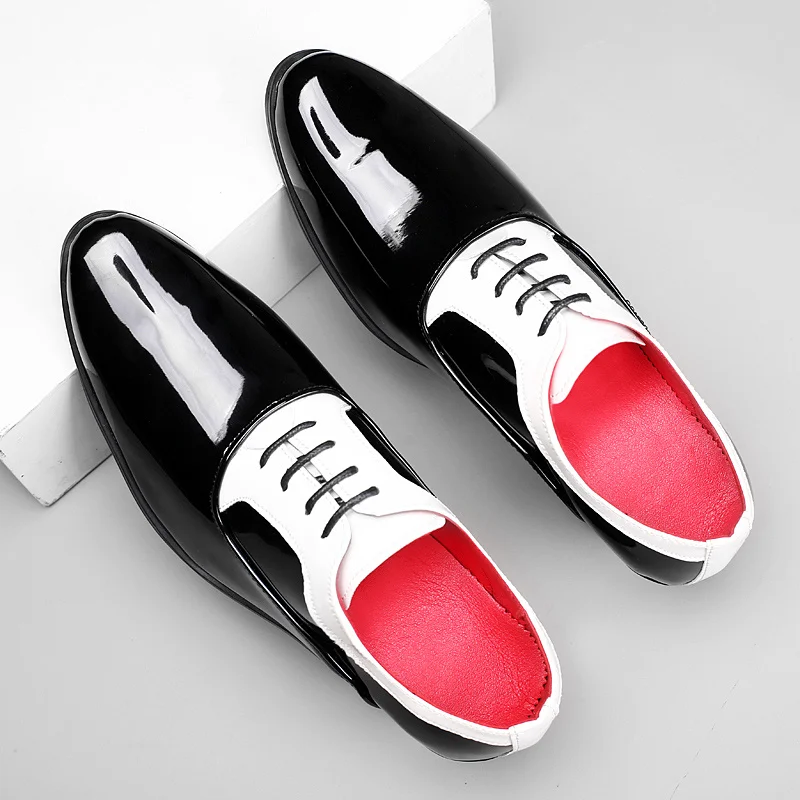 Classic Glitter Leather Men's Dress Shoes Fashion Red Mirror Luxury Shoes Men Increasing-height Heel Men Footwear