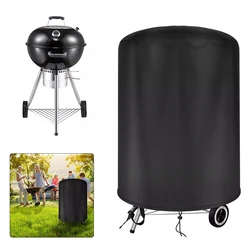 Durable Outdoor Dustproof Round BBQ Grill Cover - Waterproof 57cm Barbecue Protector (Black)