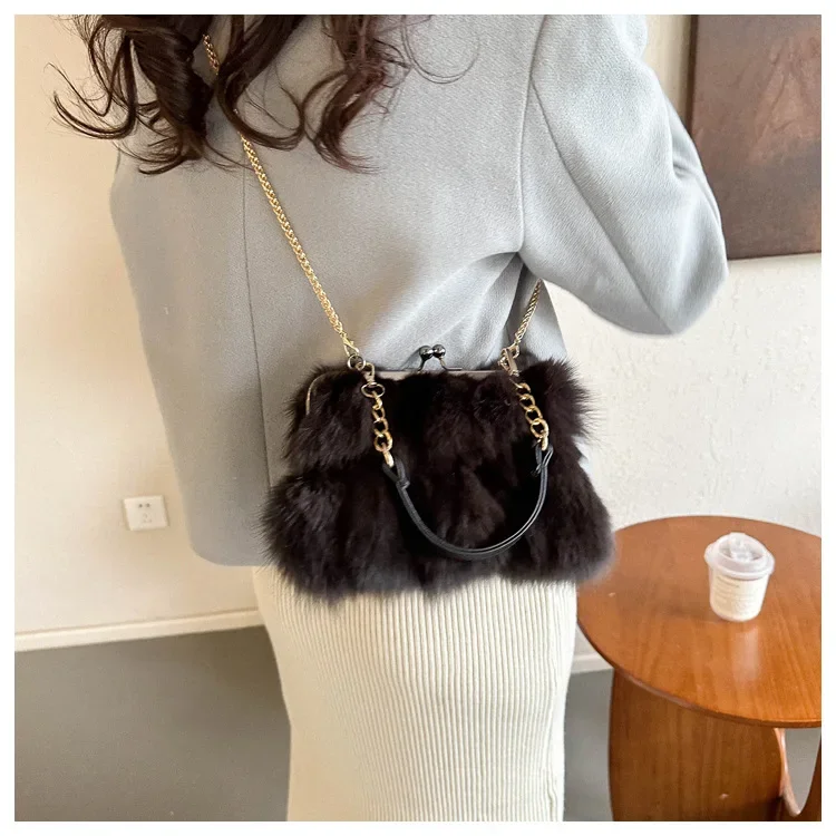 New Soft Plush Handbags Ladies Wedding Prom Party Evening Bags 2024 Autumn Winter Retro Clutches Chain Shoulder Bags For Women