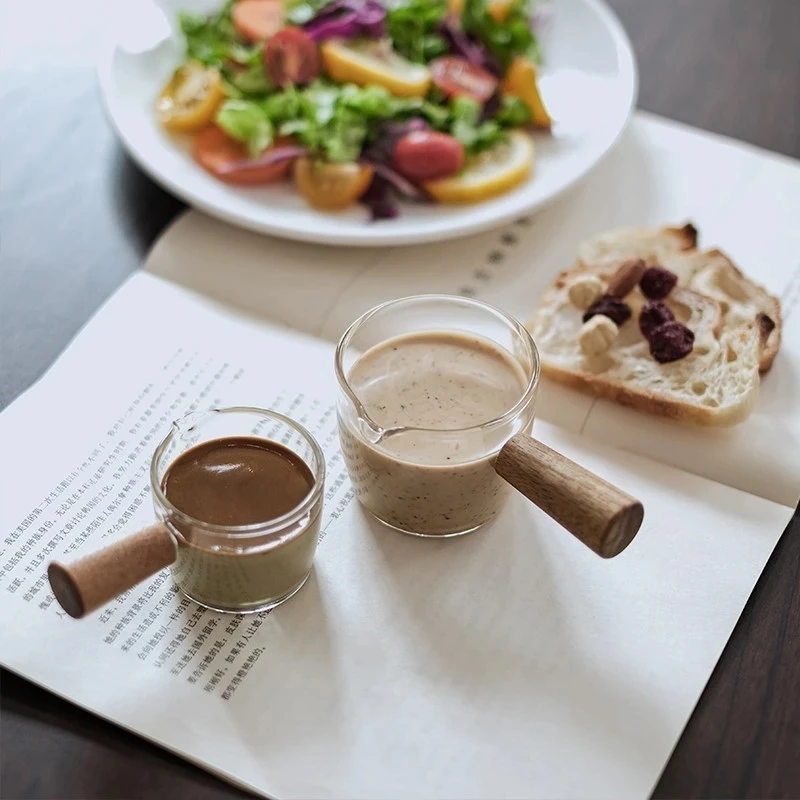 Description Picture 2 of itemGlass Measuring Cup Wood Handle Glass Espresso Measuring Cup Single Milk Coffee Clear Jug Coffee Supplies Kitchen Measure Mug