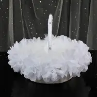 Flower Girl Baskets The Fabric Lace Rhinestones Decoration Handle Flower Girl Basket White Flower Basket Wedding Flower Basket 2