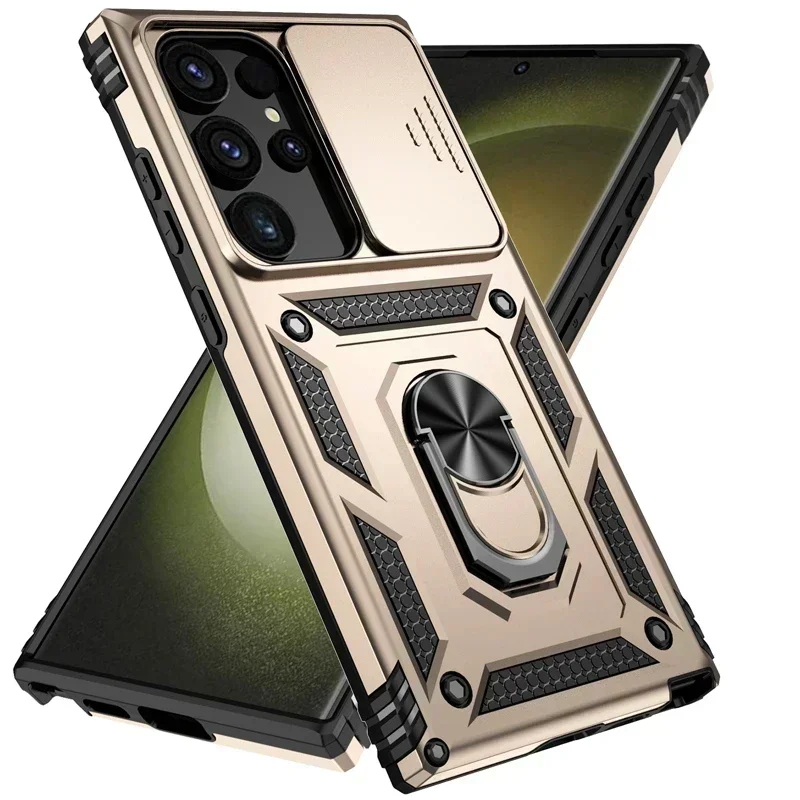 Military Grade Armor Case with Slide Camera Lens Cover and Holder Ring Stand