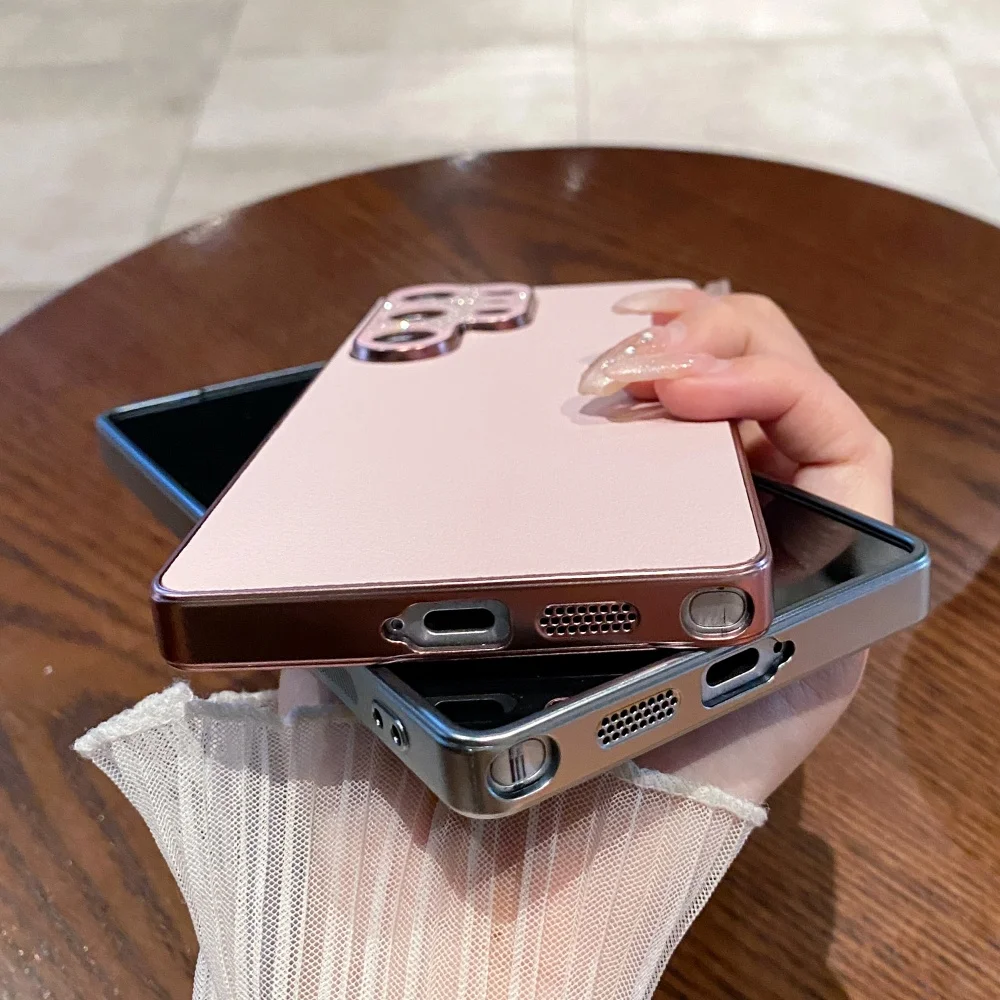 Matte Leather Soft Case with Plated Detailing - Premium Back Cover