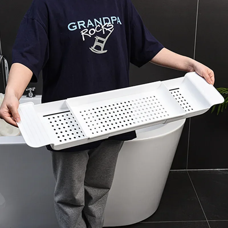 Bathtub Shelf Extendable Bamboo Bathroom Tray Shower Caddy Towel Book Holder Storage Organizer