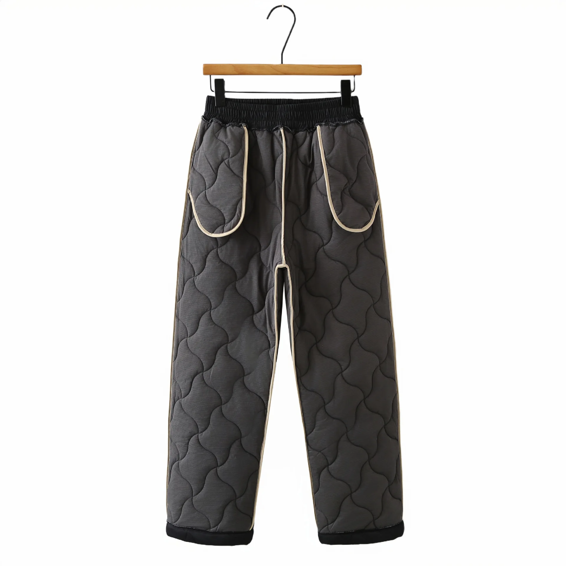 XXXXL Fashion Plus Size Women's Straight Pants 2025 Winter New Simple And Warm Padded Versatile Casual Quilted Trousers 368