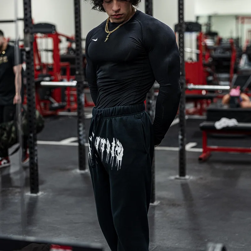Y2K Letter Skull Print Sweatpants for Men Athletic Workout Running Joggers Pants Trousers with Pockets Casual Hip Hop Streetwear