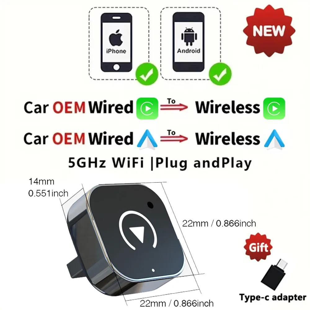 Adattatore CarPlay Wireless Per IPhone – Plug And Play Per Audi, Porsche, VW, Volvo, Mercedes (2017-2023)